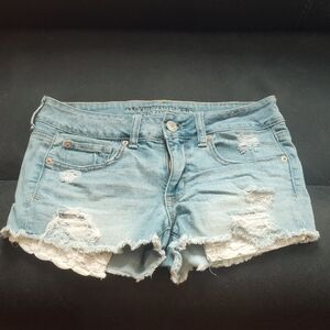 American Eagle Outfitters Women's Distressed Denim Shorts - Light Blue